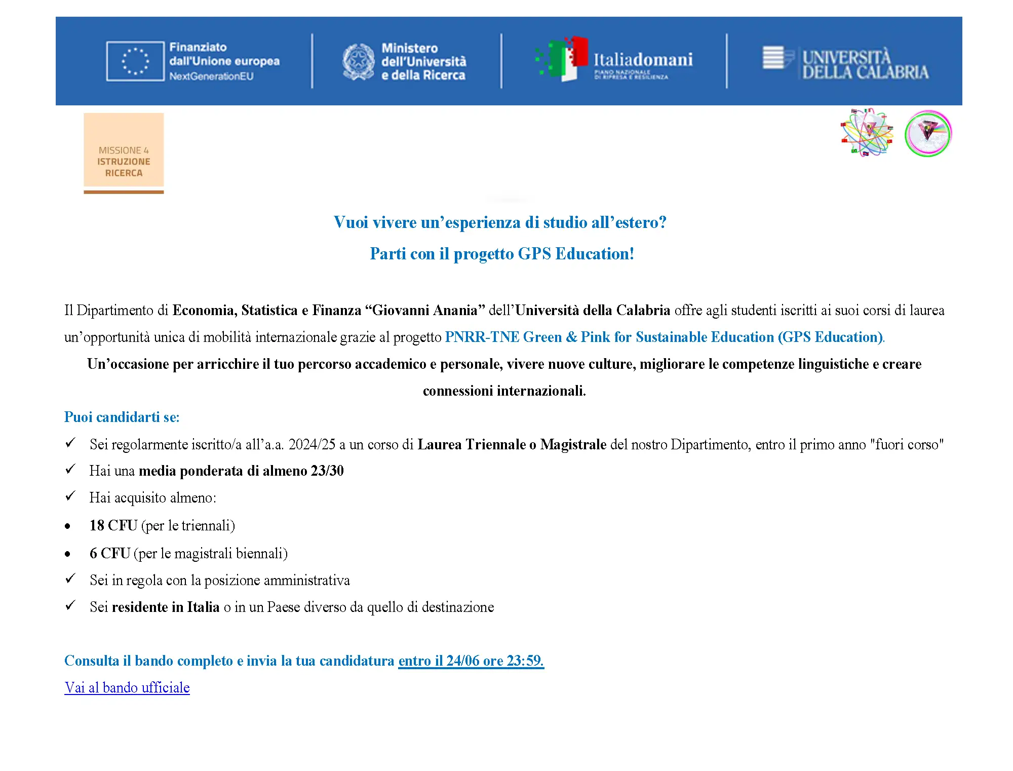 Bando Progetto TNE Bando Progetto TNE