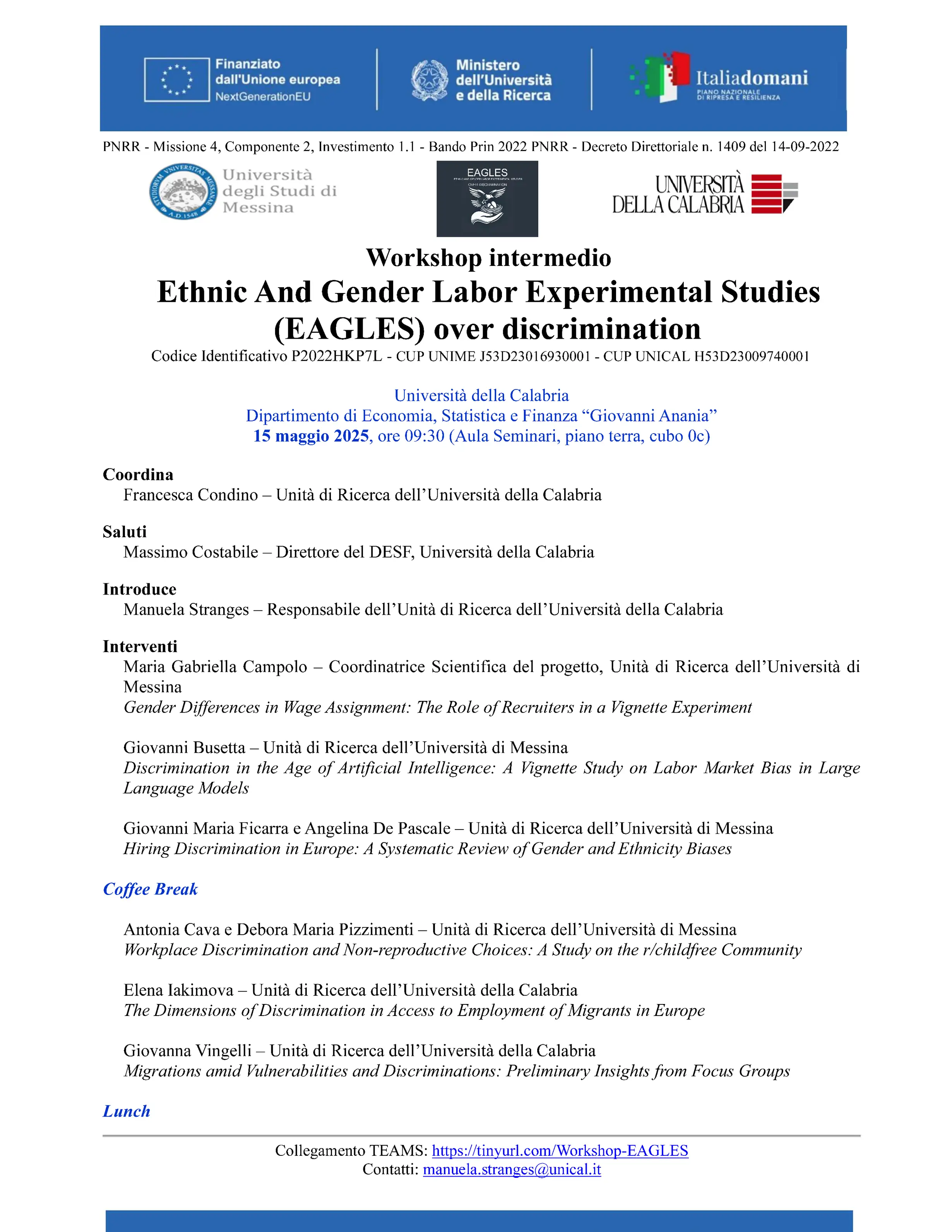 Programma workshop EAGLES 15-05-2025